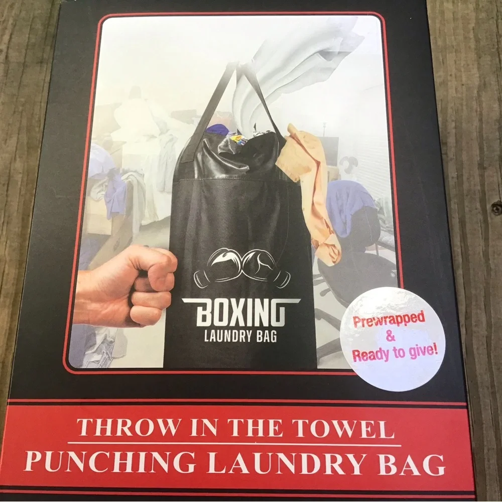 🎄🎅🏻 NIB Pre Wrapped Throw in the Towel Punching Laundry Bag, Great Gift!